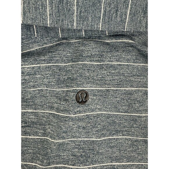 Lululemon Polo Men's Medium Blue White Striped Performance Short Sleeve Shirt - Picture 6 of 6
